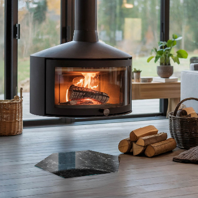 Verre sous poêle à bois hexagonale Motif marbre élégant