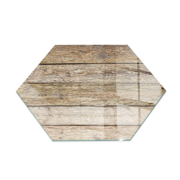 Plaque verre pour poêle hexagonale Grain de bois dans un style naturel