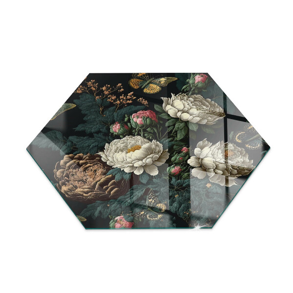 Plaque de sol en verre pour poêle hexagonale Motif floral avec des papillons