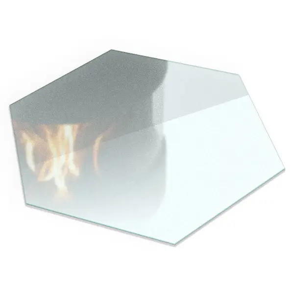 Verre sous poêle à bois de forme hexagonale et aspect semi transparent