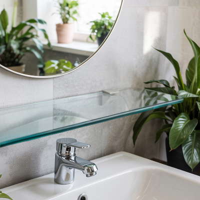 Tablette de salle de bain en verre transparent