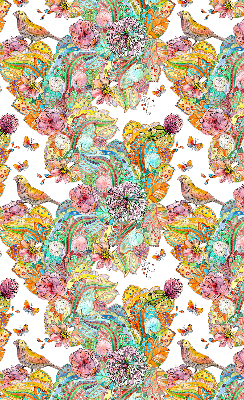 Store intérieur avec motifs colorés inspirés de la nature