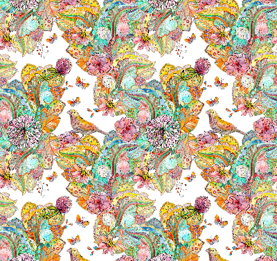 Store intérieur avec motifs colorés inspirés de la nature