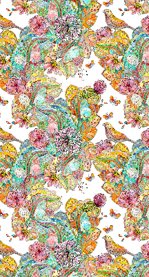 Store intérieur avec motifs colorés inspirés de la nature