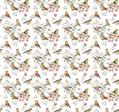 Store intérieur avec des oiseaux posés sur les branches