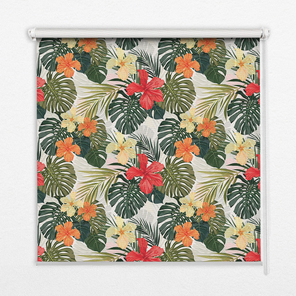 Store intérieur fenêtre pour fleurs et feuilles tropicales