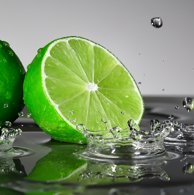 Store intérieur fenêtre avec des citrons verts dans l'eau