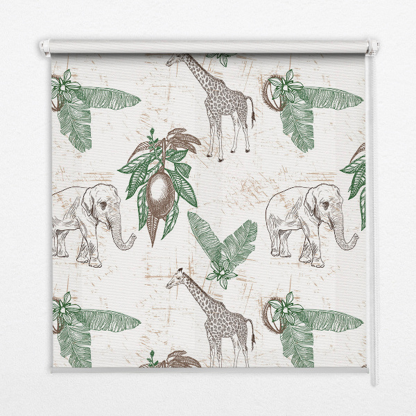 Store enrouleur avec motifs de girafes, d’éléphants et de feuilles