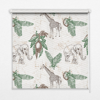 Store enrouleur avec motifs de girafes, d’éléphants et de feuilles