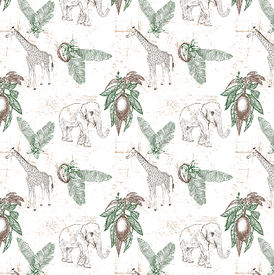 Store enrouleur avec motifs de girafes, d’éléphants et de feuilles