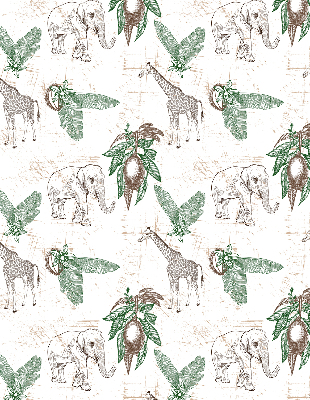 Store enrouleur avec motifs de girafes, d’éléphants et de feuilles