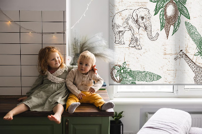 Store enrouleur avec motifs de girafes, d’éléphants et de feuilles