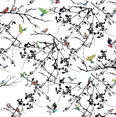 Store enrouleur avec motif d'oiseaux sur les branches