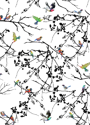 Store enrouleur avec motif d'oiseaux sur les branches