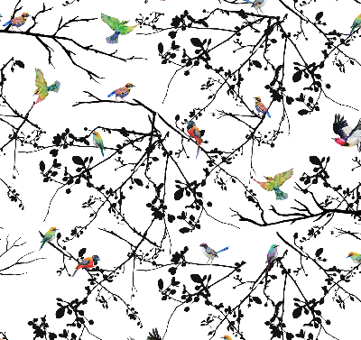 Store enrouleur avec motif d'oiseaux sur les branches