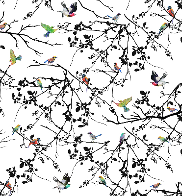 Store enrouleur avec motif d'oiseaux sur les branches