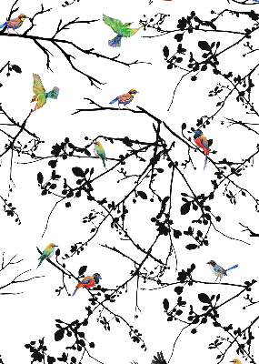 Store enrouleur avec motif d'oiseaux sur les branches