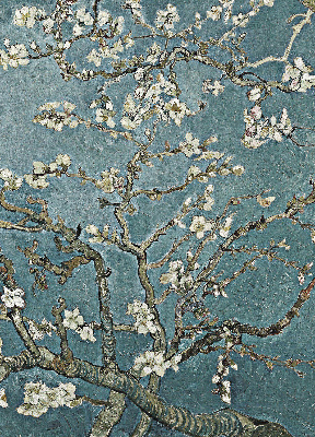 Store intérieur avec motif de brindilles sur fond bleu