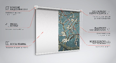Store intérieur avec motif de brindilles sur fond bleu