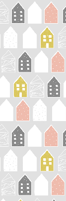 Store intérieur fenêtre avec motif de maisons dessinées