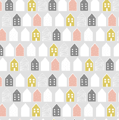 Store intérieur fenêtre avec motif de maisons dessinées