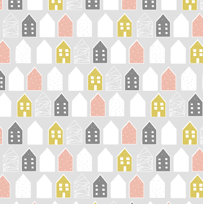 Store intérieur fenêtre avec motif de maisons dessinées
