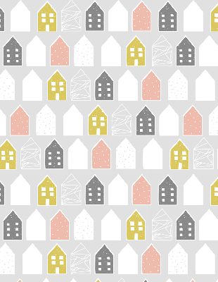 Store intérieur fenêtre avec motif de maisons dessinées