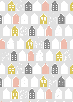 Store intérieur fenêtre avec motif de maisons dessinées
