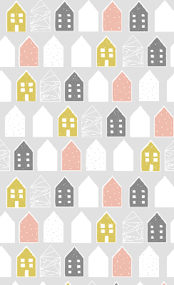 Store intérieur fenêtre avec motif de maisons dessinées