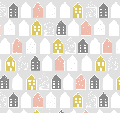 Store intérieur fenêtre avec motif de maisons dessinées