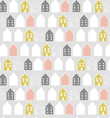 Store intérieur fenêtre avec motif de maisons dessinées