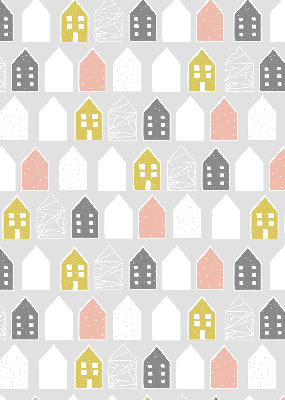 Store intérieur fenêtre avec motif de maisons dessinées