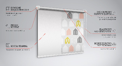 Store intérieur fenêtre avec motif de maisons dessinées