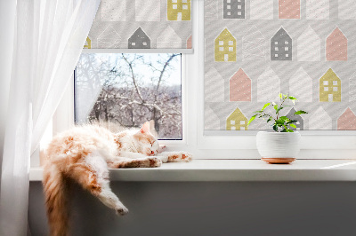 Store intérieur fenêtre avec motif de maisons dessinées