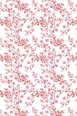 Store enrouleur avec des pétales roses et des bourgeons sur l'arbre