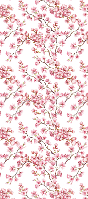 Store enrouleur avec des pétales roses et des bourgeons sur l'arbre
