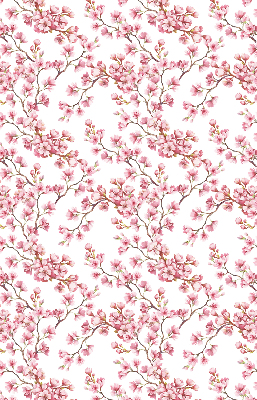 Store enrouleur avec des pétales roses et des bourgeons sur l'arbre