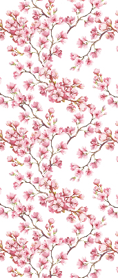 Store enrouleur avec des pétales roses et des bourgeons sur l'arbre
