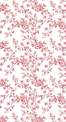 Store enrouleur avec des pétales roses et des bourgeons sur l'arbre