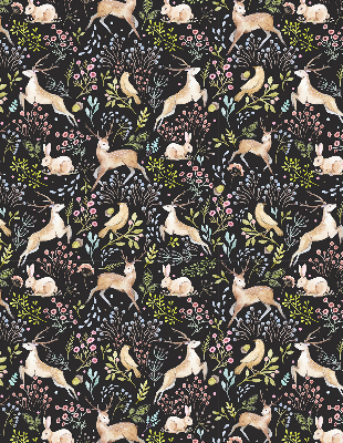 Store intérieur fenêtre avec motifs de chevreuils, d'oiseaux et de lapins