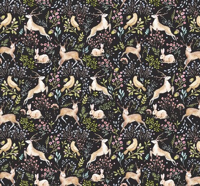 Store intérieur fenêtre avec motifs de chevreuils, d'oiseaux et de lapins