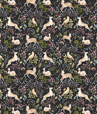 Store intérieur fenêtre avec motifs de chevreuils, d'oiseaux et de lapins