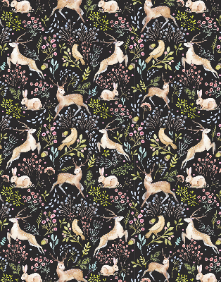 Store intérieur fenêtre avec motifs de chevreuils, d'oiseaux et de lapins