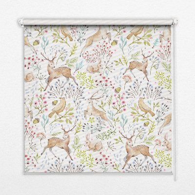 Store enrouleur avec motif de chevreuils, d'oiseaux et de lapins