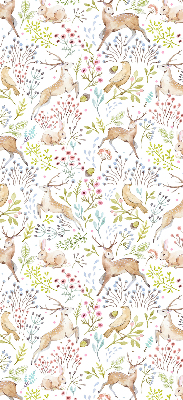 Store enrouleur avec motif de chevreuils, d'oiseaux et de lapins