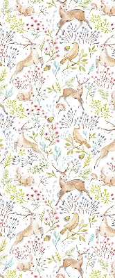 Store enrouleur avec motif de chevreuils, d'oiseaux et de lapins