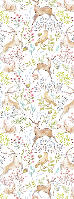 Store enrouleur avec motif de chevreuils, d'oiseaux et de lapins