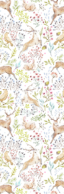 Store enrouleur avec motif de chevreuils, d'oiseaux et de lapins