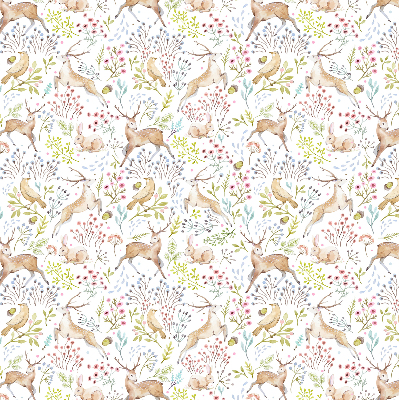 Store enrouleur avec motif de chevreuils, d'oiseaux et de lapins