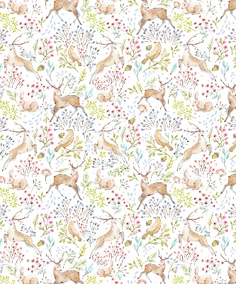 Store enrouleur avec motif de chevreuils, d'oiseaux et de lapins